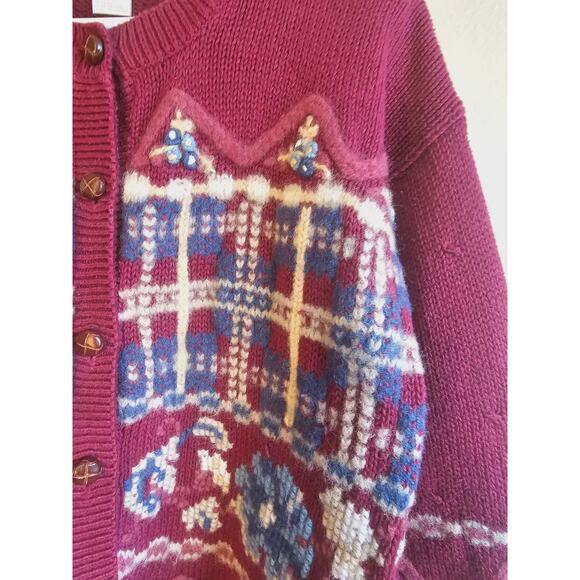 Vintage ID Distinctions knit floral cardigan wool blend - Picture 4 of 5